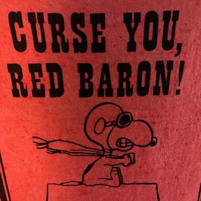 Vintage Snoopy banner, "Curse you Red Baron!â€ - 36â€ high x 15â€ wide approx
