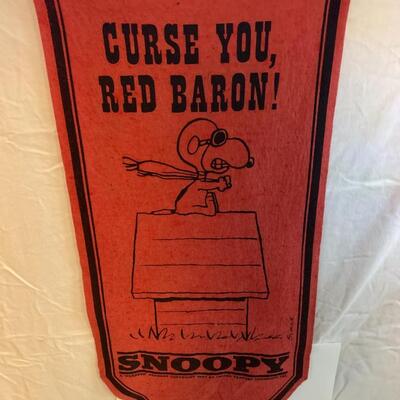 Vintage Snoopy banner, "Curse you Red Baron!â€ - 36â€ high x 15â€ wide approx