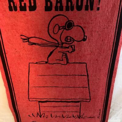 Vintage Snoopy banner, "Curse you Red Baron!â€ - 36â€ high x 15â€ wide approx