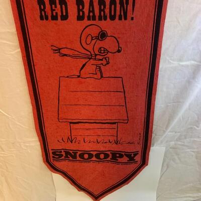 Vintage Snoopy banner, "Curse you Red Baron!â€ - 36â€ high x 15â€ wide approx