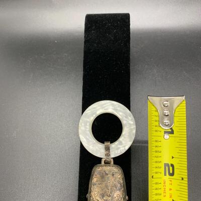 Sterling Silver Bell Shaped Baby Rattle Mother of Pearl Teething Ring - 3â€ long x 2â€ wide approx