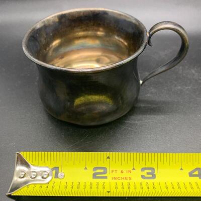 2 Silver Plated Baby Cups and 1 lid - cups 4â€ wide x 2â€ high approx & lid 3.5â€ wide approx