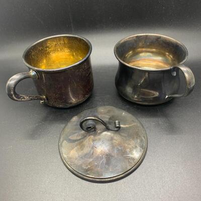 2 Silver Plated Baby Cups and 1 lid - cups 4â€ wide x 2â€ high approx & lid 3.5â€ wide approx
