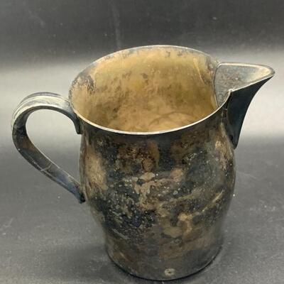 2 Small Pitchers - Vintage Paul Revere Reproduction & Green Glass EPNS Denmark - each 3.5â€ high x 3.5â€ wide approx
