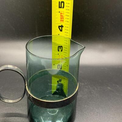 2 Small Pitchers - Vintage Paul Revere Reproduction & Green Glass EPNS Denmark - each 3.5â€ high x 3.5â€ wide approx