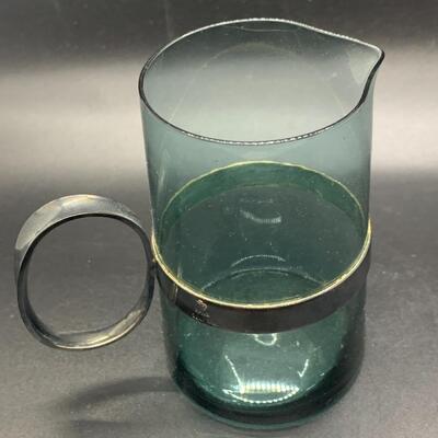 2 Small Pitchers - Vintage Paul Revere Reproduction & Green Glass EPNS Denmark - each 3.5â€ high x 3.5â€ wide approx
