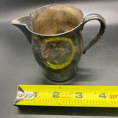 2 Small Pitchers - Vintage Paul Revere Reproduction & Green Glass EPNS Denmark - each 3.5â€ high x 3.5â€ wide approx