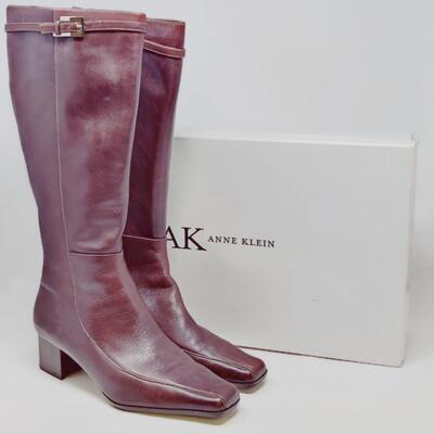 AK ANNE KLEIN WOMEN'S BROWN LEATHER BOOTS SIZE 10 M