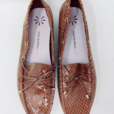 ISAAC MIZRAHI LIVE! WOMEN'S BROWN TEXTURED LEATHER FLATS SIZE 10 M