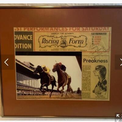 Jimmy the Greek signed framed 18” wide x 16” high Horse Racing Memorabilia