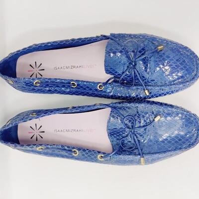 ISAAC MIZRAHI LIVE! WOMEN'S BLUE LEATHER FLATS SIZE 10 M