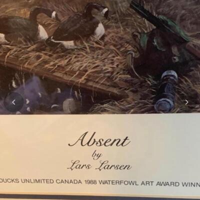 Lars Larsen "Absent" Framed Signed âœï¸ Numbered Print Ducks ðŸ¦† Unlimited 35â€ wide x 28â€œ high