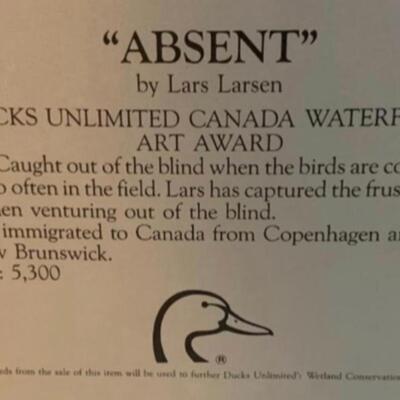 Lars Larsen "Absent" Framed Signed âœï¸ Numbered Print Ducks ðŸ¦† Unlimited 35â€ wide x 28â€œ high