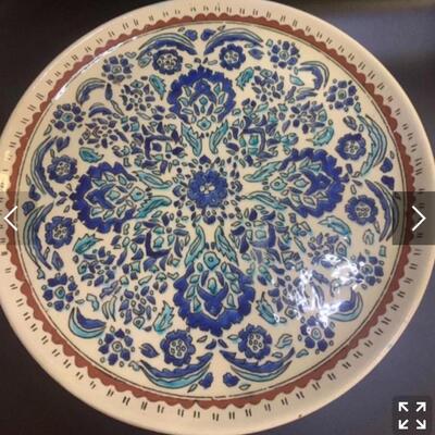 5 Turkish Plates - 3 ALTIN GINI Handmade Turkish Ceramic Chargers & 2 Wall plates 11â€ & 12â€ approx