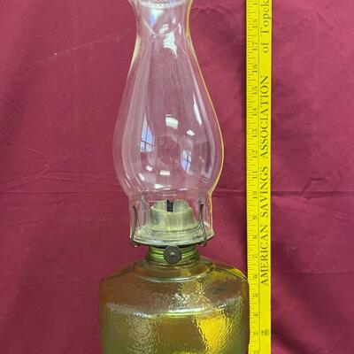 Vintage oil lamp, depression glass, jade green w/ clear top