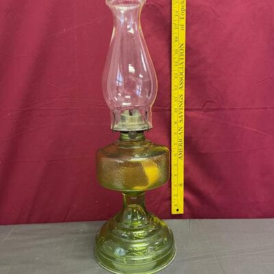 Vintage oil lamp, depression glass, jade green w/ clear top