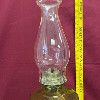 Vintage oil lamp, depression glass,jade green w/ clear top
