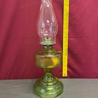 Vintage oil lamp, depression glass,jade green w/ clear top