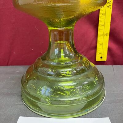 Vintage oil lamp, depression glass,jade green w/ clear top