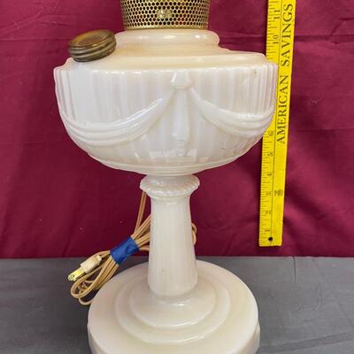 Tall Lincoln drape lamp by Aladdin with amber shade