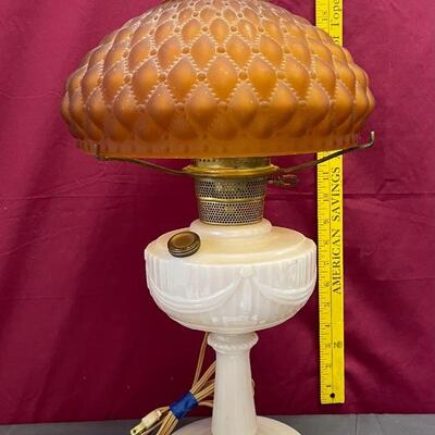 Tall Lincoln drape lamp by Aladdin with amber shade