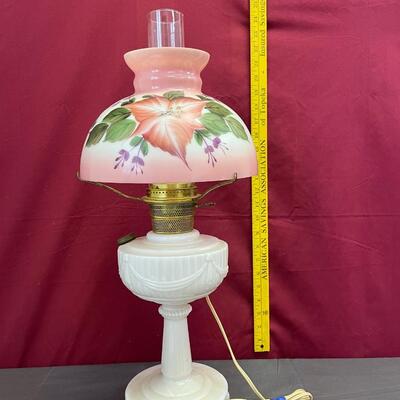 Tall Lincoln drape lamp by Aladdin w/ floral shade