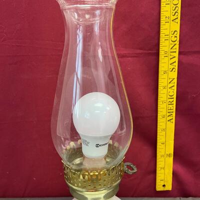 Glass 5â€ floral base hurricane lantern lamp