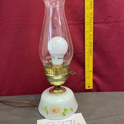 Glass 5â€ floral base hurricane lantern lamp