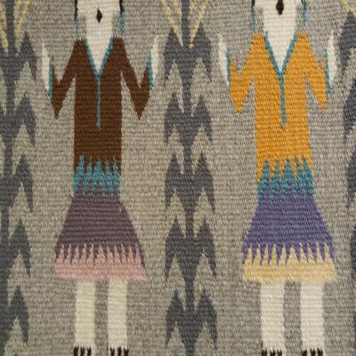 Vintage Navajo Wool Rug Yei Corn Dancers Wall Hanging