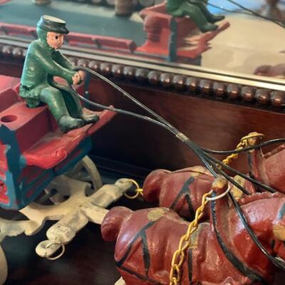 Vintage Cast Iron Wagon and Horses w/Wine Barrels