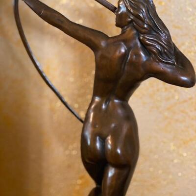 Vintage Bronze Sculpture of Diana the Huntress with Stag