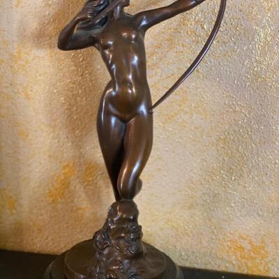 Vintage Bronze Sculpture of Diana the Huntress with Stag