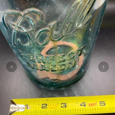 Antique BALL Jar - Tall Blue Glass Perfect Mason 4.5â€ wide x 9.5â€ high approx