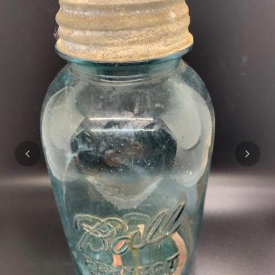 Antique BALL Jar - Tall Blue Glass Perfect Mason 4.5â€ wide x 9.5â€ high approx
