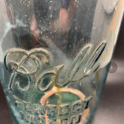 Antique BALL Jar - Tall Blue Glass Perfect Mason 4.5â€ wide x 9.5â€ high approx
