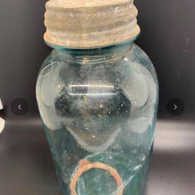 Antique BALL Jar - Tall Blue Glass Perfect Mason 4.5â€ wide x 9.5â€ high approx