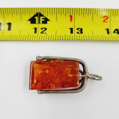 BEAUTIFUL ORANGE SPARKLE SILVER PENDANT