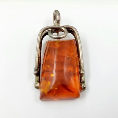 BEAUTIFUL ORANGE SPARKLE SILVER PENDANT
