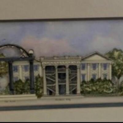 Patsy Gullett - Sculptured Watercolor -University of Georgia ðŸ‘©â€ðŸŽ“ Golden Frame 25â€ wide x 12â€ high