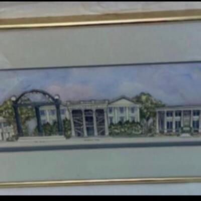 Patsy Gullett - Sculptured Watercolor -University of Georgia ðŸ‘©â€ðŸŽ“ Golden Frame 25â€ wide x 12â€ high