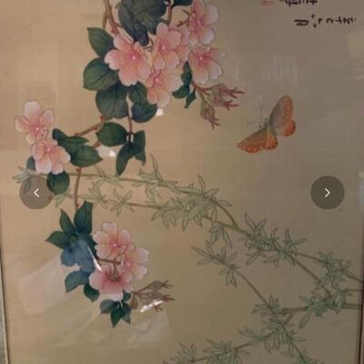 Pair Framed Asian Art - Bird, Flowers ðŸŒ¸ Leaves ðŸƒ & Asian Garden ðŸª´ Art 18â€ wide x 22.5â€ high