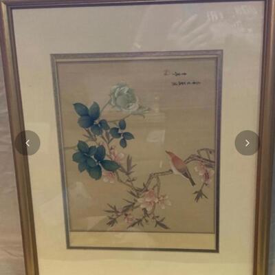 Pair Framed Asian Art - Bird, Flowers ðŸŒ¸ Leaves ðŸƒ & Asian Garden ðŸª´ Art 18â€ wide x 22.5â€ high