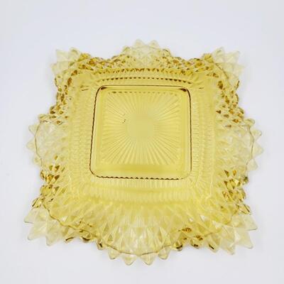 VINTAGE AMBER COLORED RUFFLED GLASS DISH