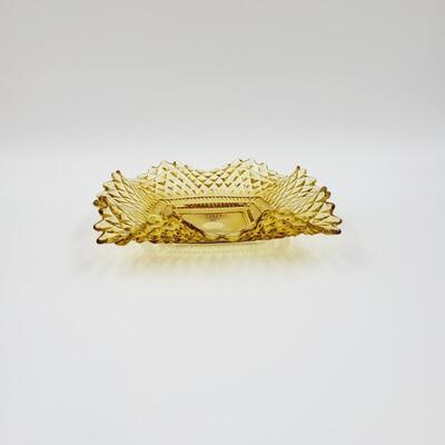 VINTAGE AMBER COLORED RUFFLED GLASS DISH