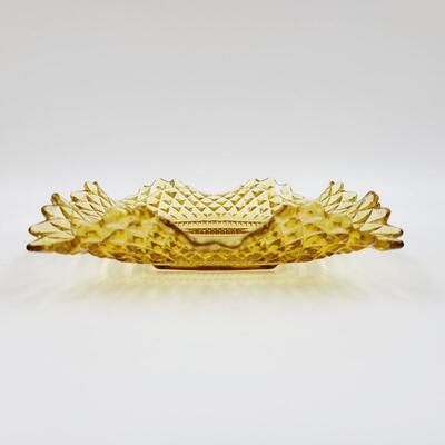 VINTAGE AMBER COLORED RUFFLED GLASS DISH