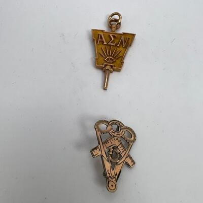 1 Greek  Pendant 10 K gold and 1 Masonic Diamond Pin