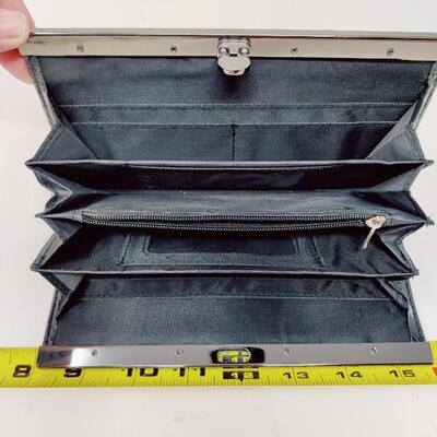 BLACK FAUX REPTILE PRINT CLASP WALLET