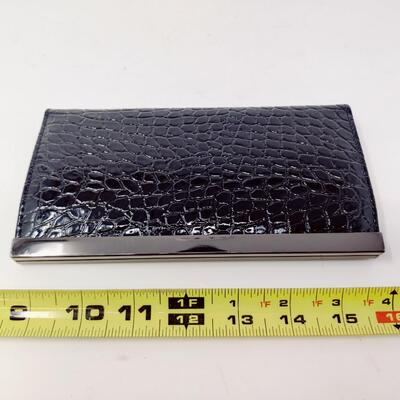 BLACK FAUX REPTILE PRINT CLASP WALLET