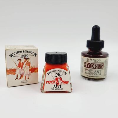 VERMILLION INK AND BURNT SIENNA FINE ART WATERCOLOR