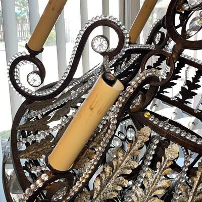 LOT 51   MASSIVE BRONZE & CRYSTAL CONTEMPORARY CHANDELIER 6 CANDLES